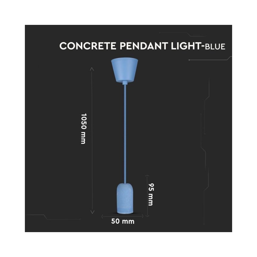 Câble d'alimentation 1xE27/60W/230V béton/bleu