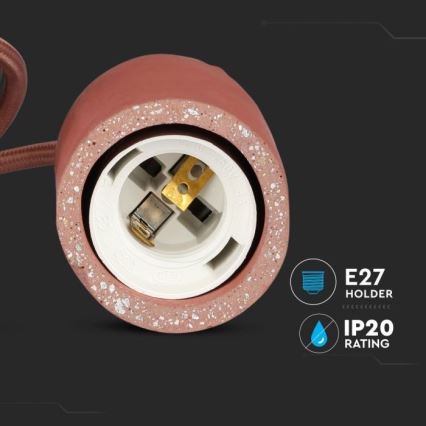 Câble d'alimentation 1xE27/60W/230V béton/rouge