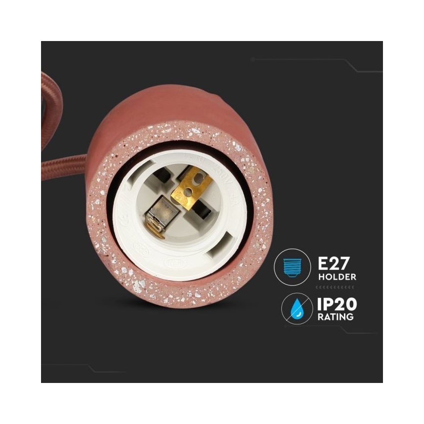 Câble d'alimentation 1xE27/60W/230V béton/rouge