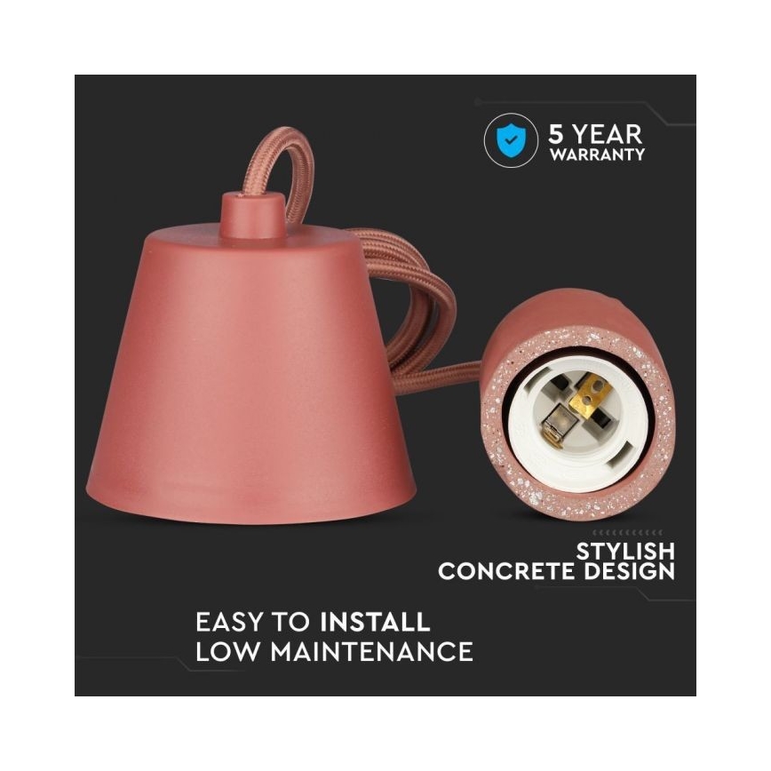Câble d'alimentation 1xE27/60W/230V béton/rouge