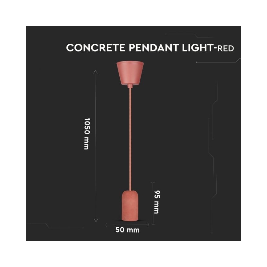 Câble d'alimentation 1xE27/60W/230V béton/rouge