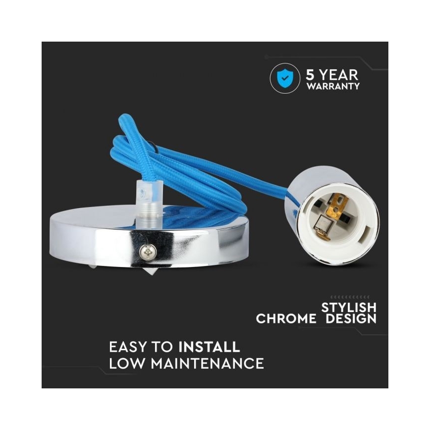 Câble d'alimentation 1xE27/60W/230V bleu/chrome brillant