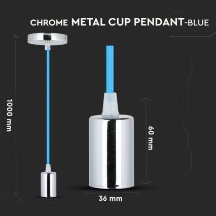 Câble d'alimentation 1xE27/60W/230V bleu/chrome brillant