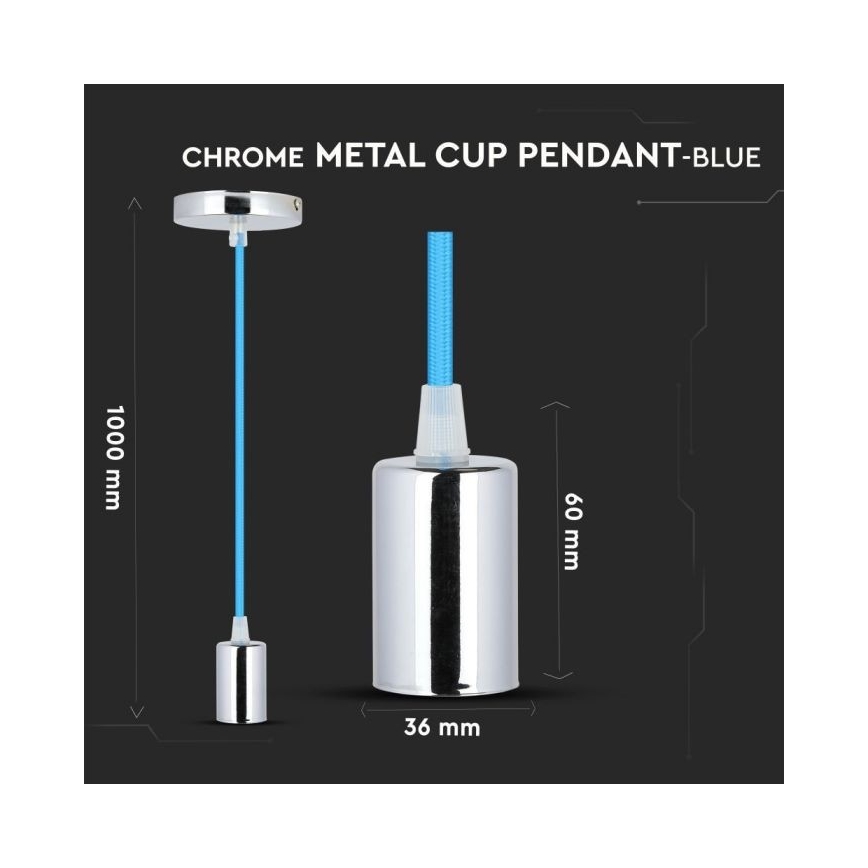 Câble d'alimentation 1xE27/60W/230V bleu/chrome brillant