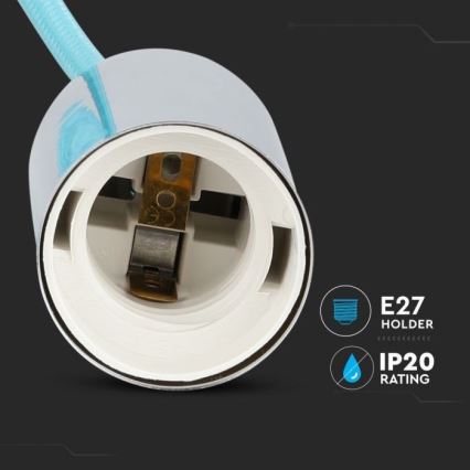 Câble d'alimentation 1xE27/60W/230V bleu clair/chrome brillant
