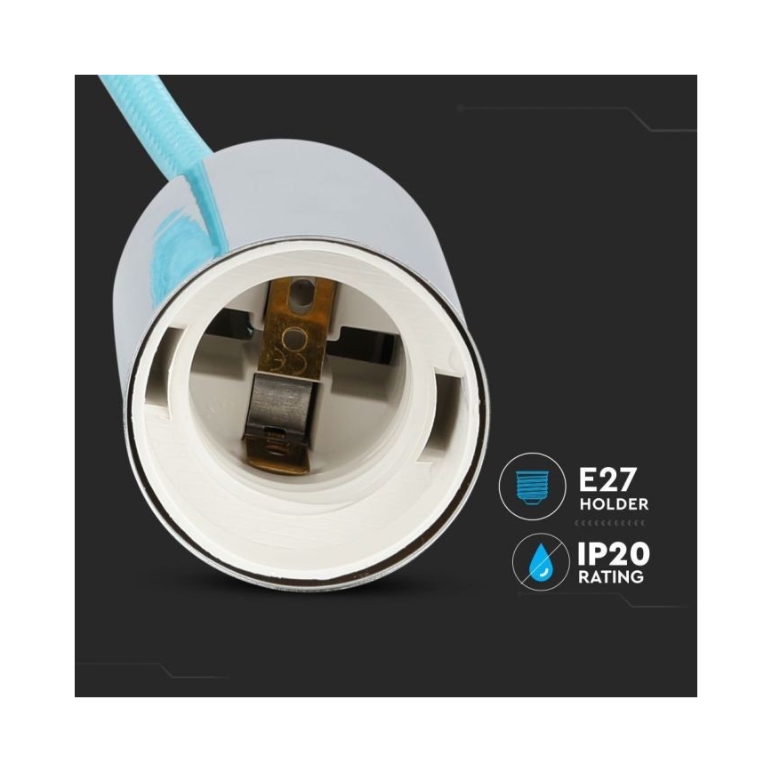 Câble d'alimentation 1xE27/60W/230V bleu clair/chrome brillant
