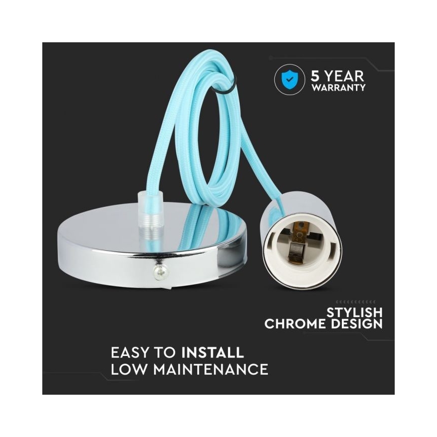 Câble d'alimentation 1xE27/60W/230V bleu clair/chrome brillant