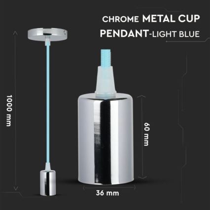 Câble d'alimentation 1xE27/60W/230V bleu clair/chrome brillant