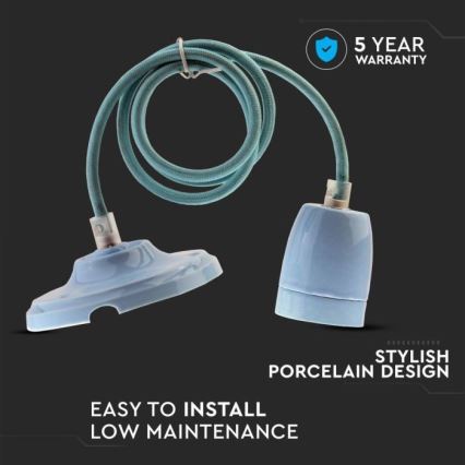 Câble d'alimentation 1xE27/60W/230V bleu/porcelaine