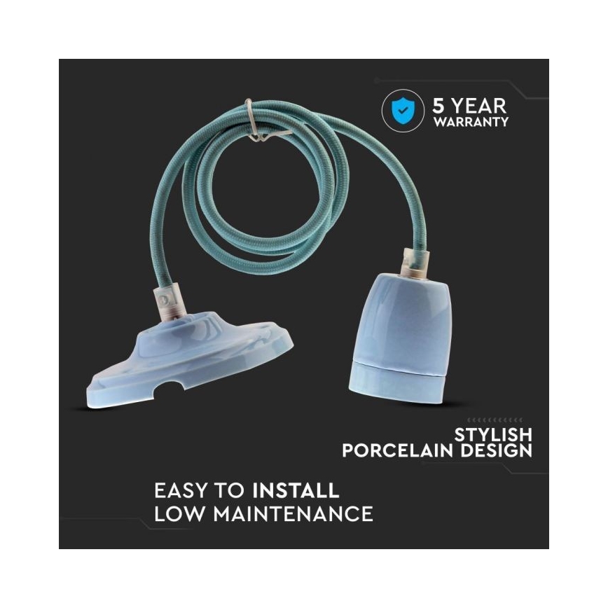 Câble d'alimentation 1xE27/60W/230V bleu/porcelaine