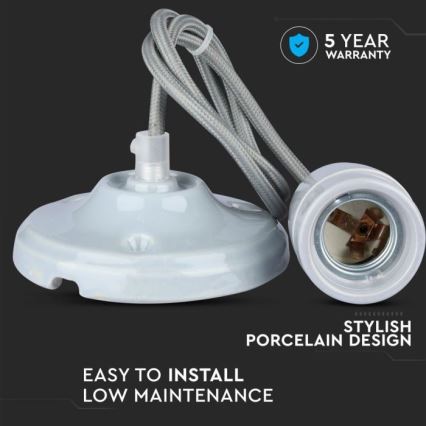 Câble d'alimentation 1xE27/60W/230V gris/porcelaine