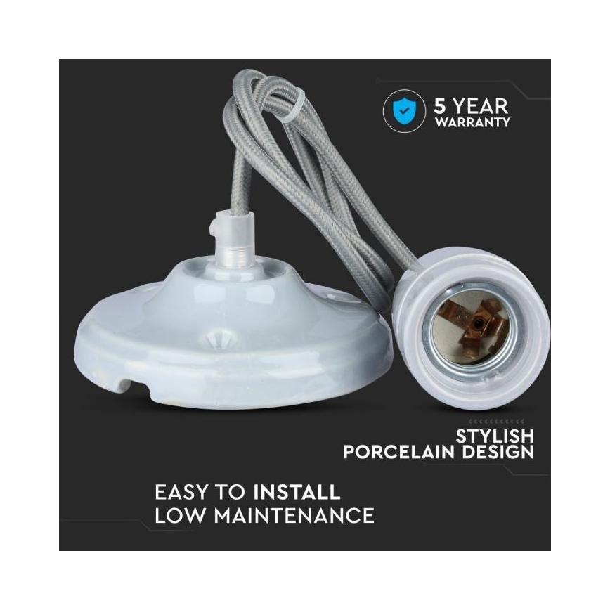 Câble d'alimentation 1xE27/60W/230V gris/porcelaine