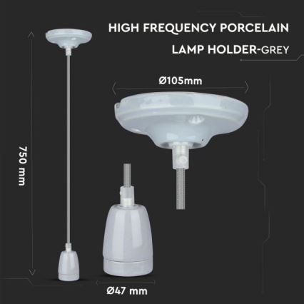 Câble d'alimentation 1xE27/60W/230V gris/porcelaine