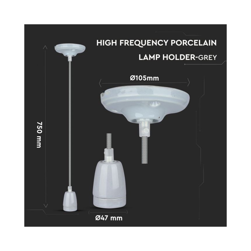 Câble d'alimentation 1xE27/60W/230V gris/porcelaine