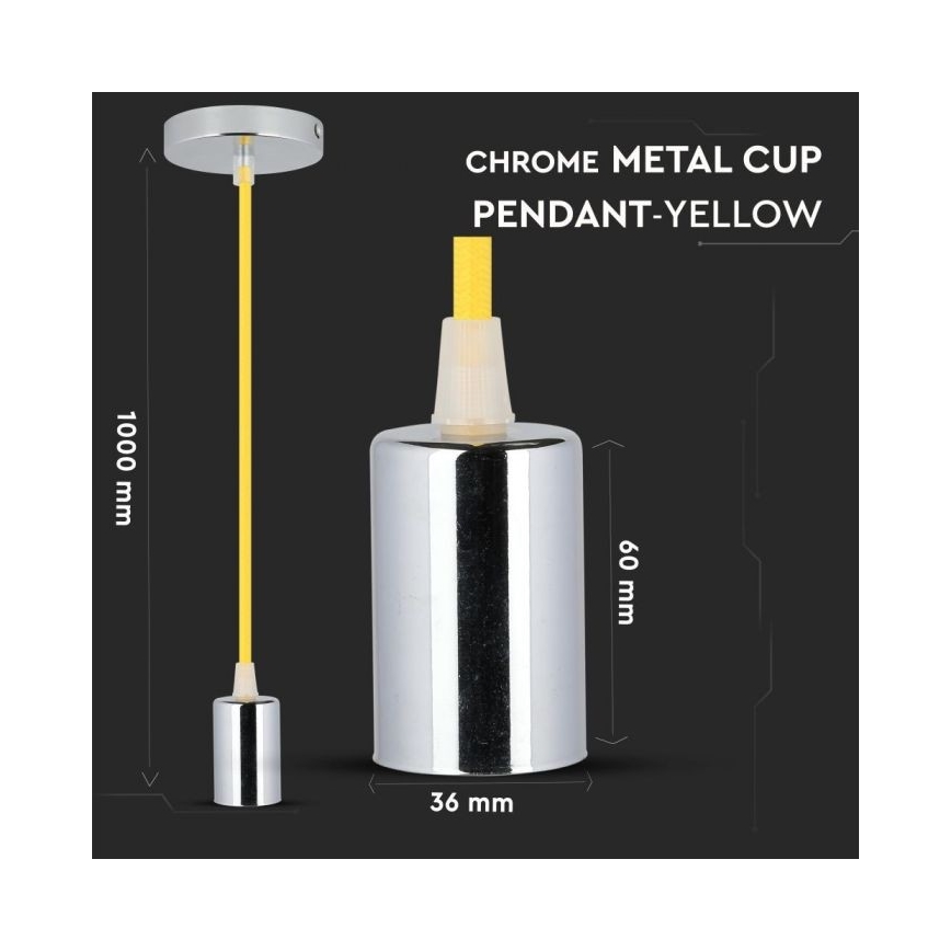 Câble d'alimentation 1xE27/60W/230V jaune/chrome brillant