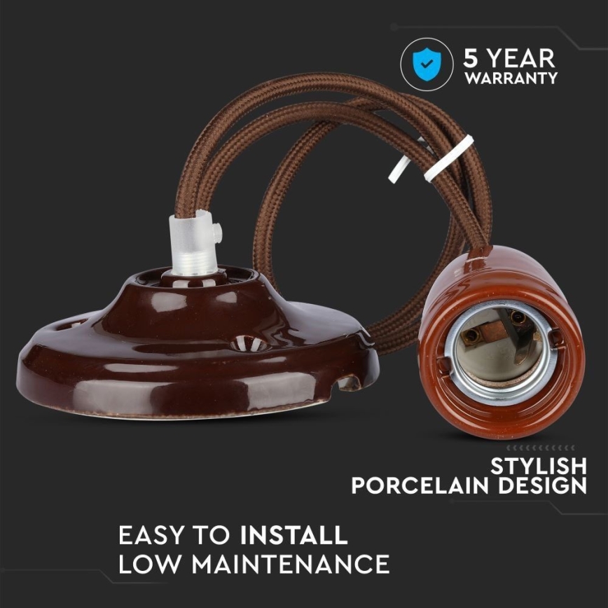 Câble d'alimentation 1xE27/60W/230V marron/porcelaine