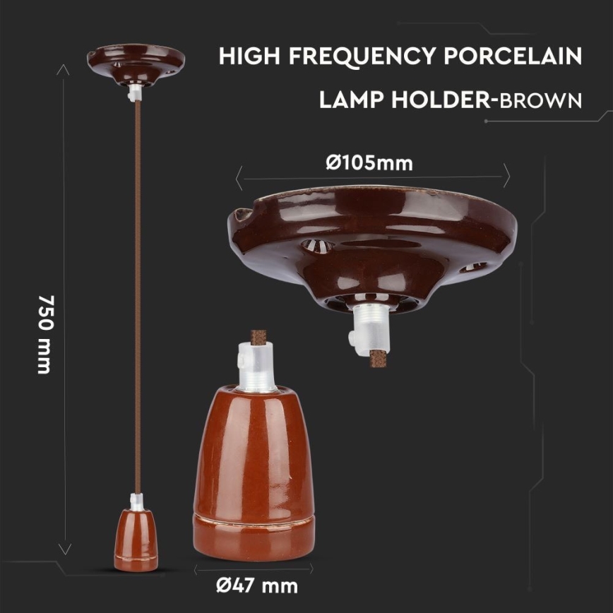 Câble d'alimentation 1xE27/60W/230V marron/porcelaine