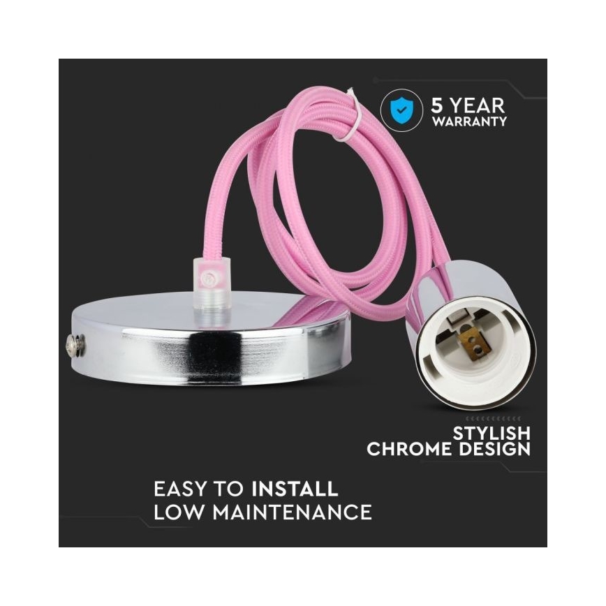 Câble d'alimentation 1xE27/60W/230V rose clair/chrome brillant