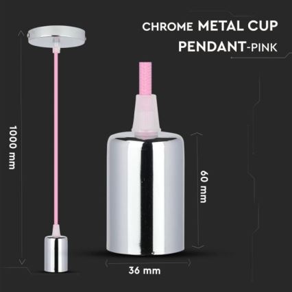 Câble d'alimentation 1xE27/60W/230V rose clair/chrome brillant