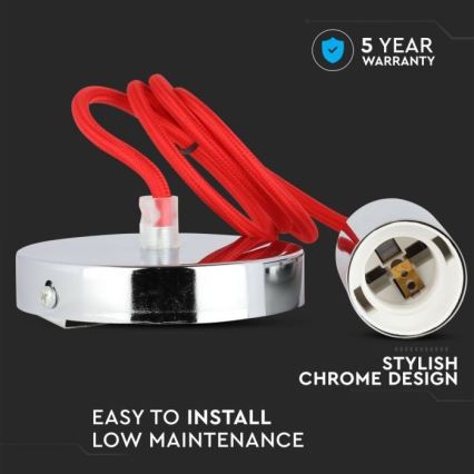 Câble d'alimentation 1xE27/60W/230V rouge/chrome brillant