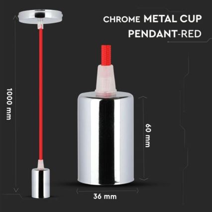 Câble d'alimentation 1xE27/60W/230V rouge/chrome brillant