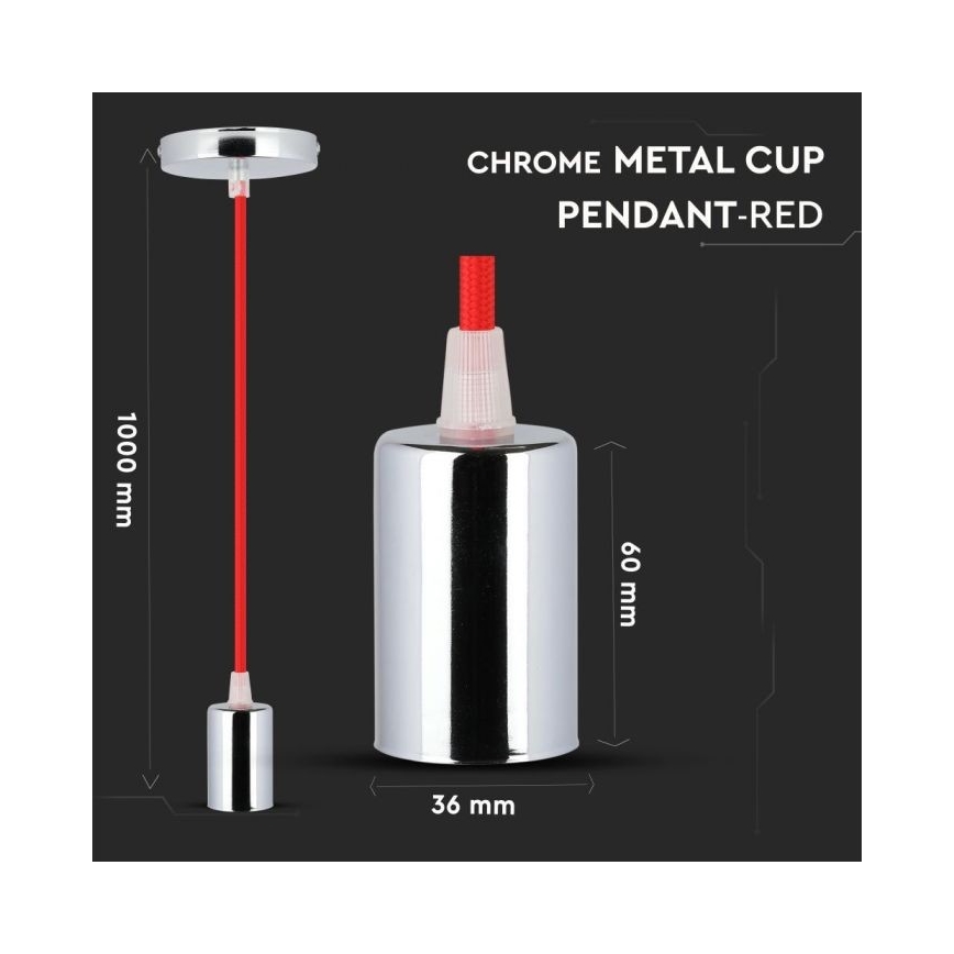 Câble d'alimentation 1xE27/60W/230V rouge/chrome brillant