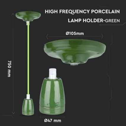 Câble d'alimentation 1xE27/60W/230V vert/porcelaine