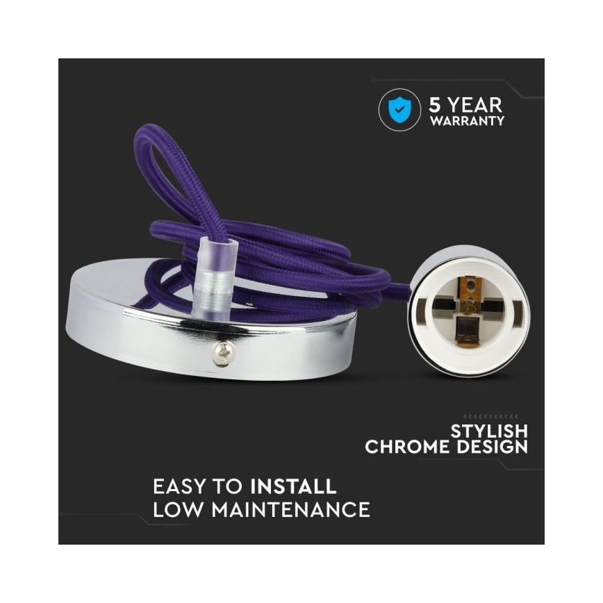 Câble d'alimentation 1xE27/60W/230V violet/chrome brillant