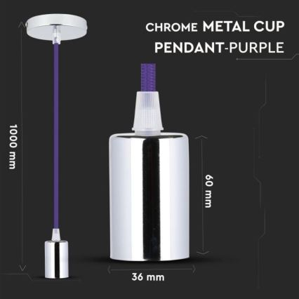 Câble d'alimentation 1xE27/60W/230V violet/chrome brillant
