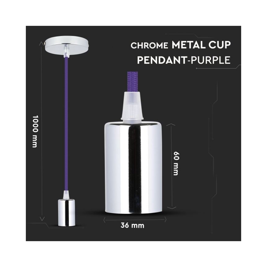 Câble d'alimentation 1xE27/60W/230V violet/chrome brillant