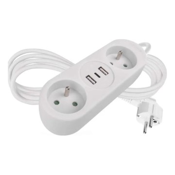 Câble d'extension 2 prises + 2x USB-A + USB-C 1,4 m