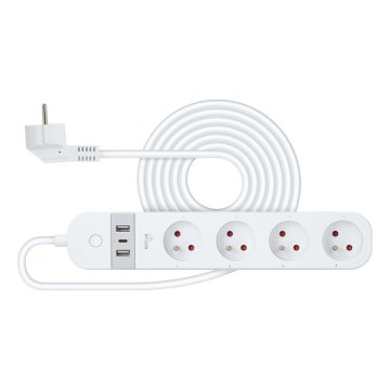 Câble d'extension connecté avec interrupteur 4Z Type E + 2x USB-A + 1x USB-C 1,5m Wi-Fi Tuya blanc