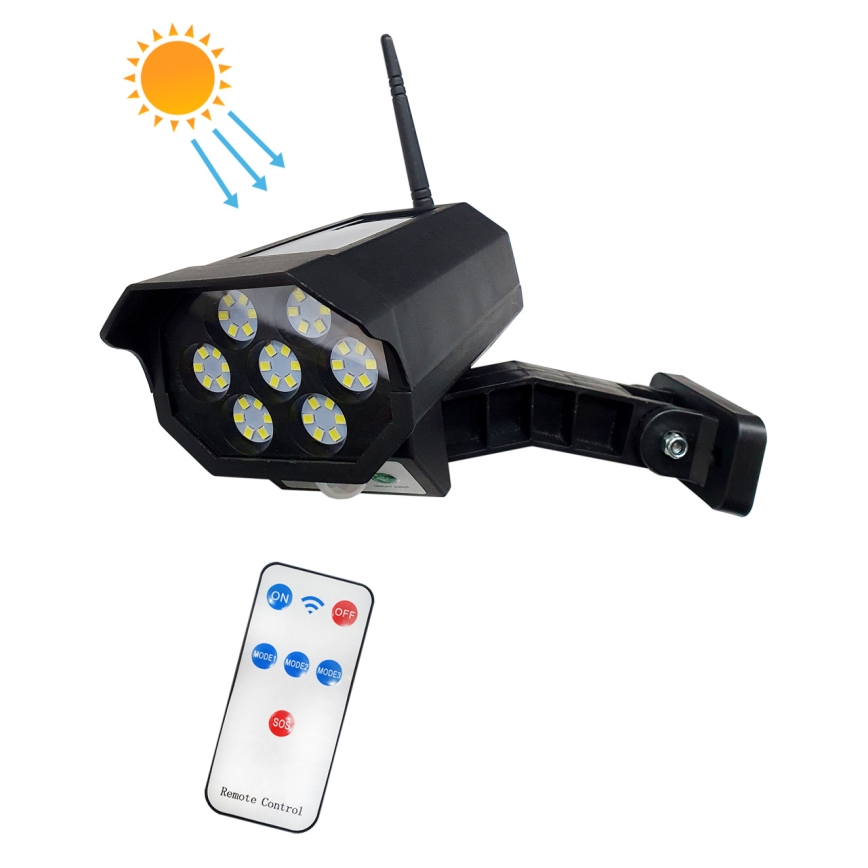 Caméra de sécurité factice solaire avec détecteur LED/3,7V IP44 noir + télécommande