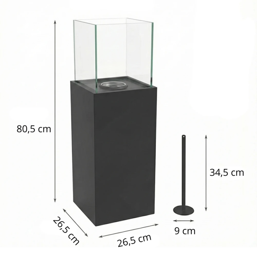 Camino a bioetanolo ALICANTE 26,5x80,5 cm 2kW nero + copertura protettiva