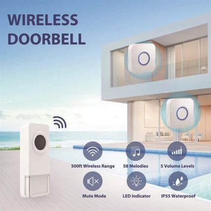 Campanello senza fili 3xAAA IP55 bianco