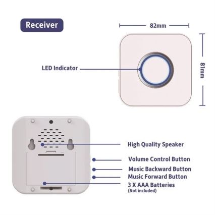 Campanello senza fili 3xAAA IP55 bianco