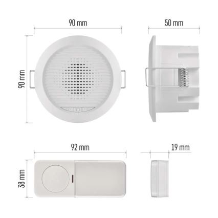 Campanello senza fili da incasso 230V + 1x CR2032, bianco