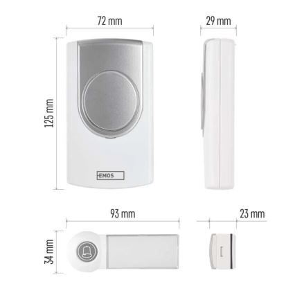 Campanello wireless 3xAA IP44 bianco/argento