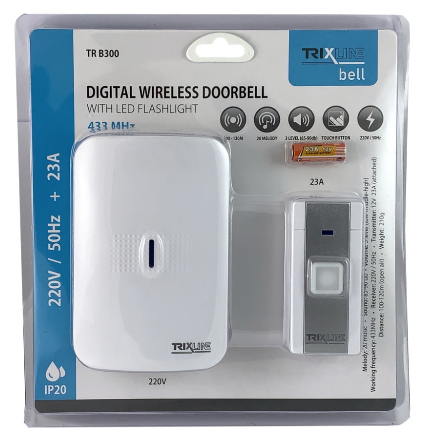 Campanello wireless con spina integrata BELL 230V + 1x23A bianco
