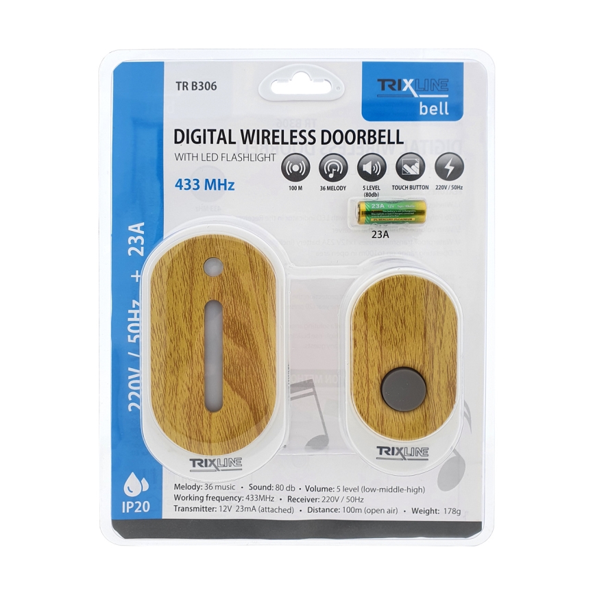 Campanello wireless con spina integrata BELL 230V + 1x23A marrone