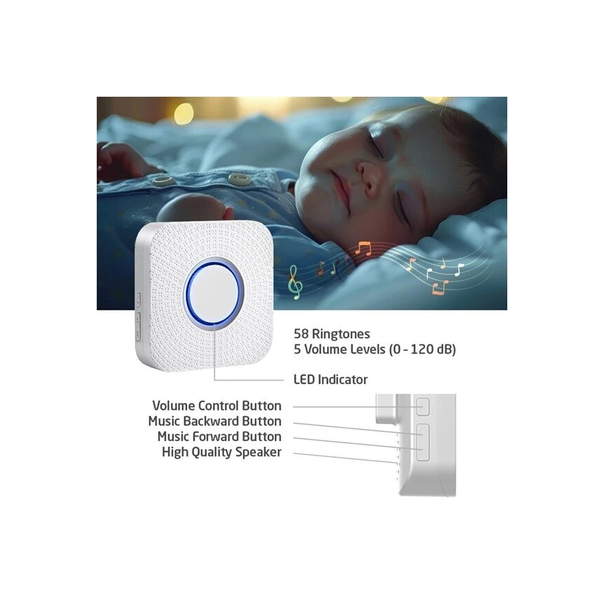 Campanello wireless con spina integrata kinetic 230V bianco