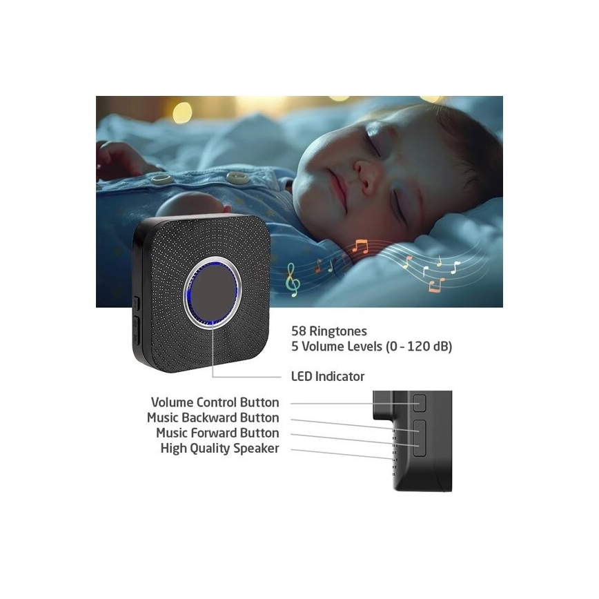 Campanello wireless con spina integrata kinetic 230V nero