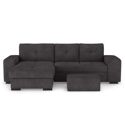 Canapé convertible PALERMO avec coffre de rangement et pouf, noir, version gauche