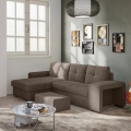 Canapé convertible PALERMO avec coffre de rangement et pouf — brun, version gauche