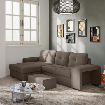 Canapé convertible PALERMO avec coffre de rangement et pouf — brun, version gauche