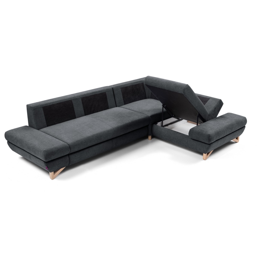 Canapé d'angle convertible rembourré avec rangement en L AVESTA, version droite, anthracite
