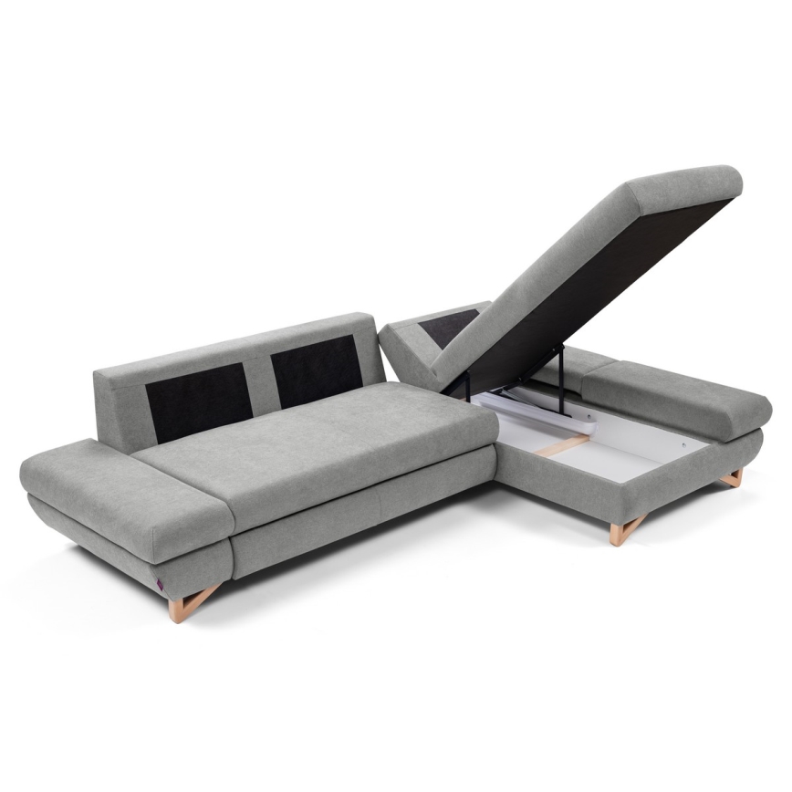 Canapé d'angle convertible rembourré avec rangement en L AVESTA droit gris