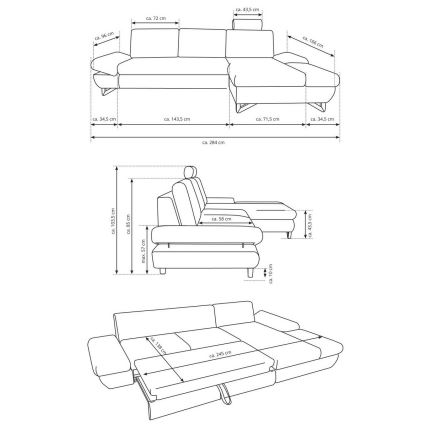 Canapé d'angle convertible rembourré avec rangement en L AVESTA droit gris