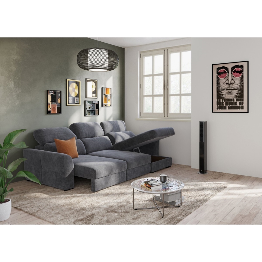 Canapé d'angle universel convertible trois places avec rangement TRENTO anthracite