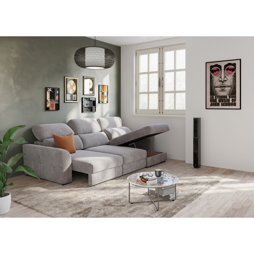 Canapé d'angle universel convertible trois places avec rangement TRENTO taupe
